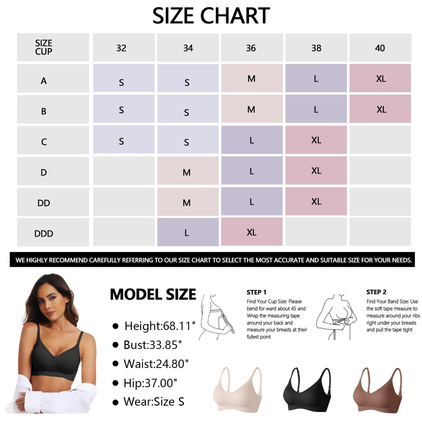 Womens Push Up Everyday Bras Comfortable Wireless Bralettes V Neck Seamless Bra Smooth Brassiere Wire Free Basic Bras