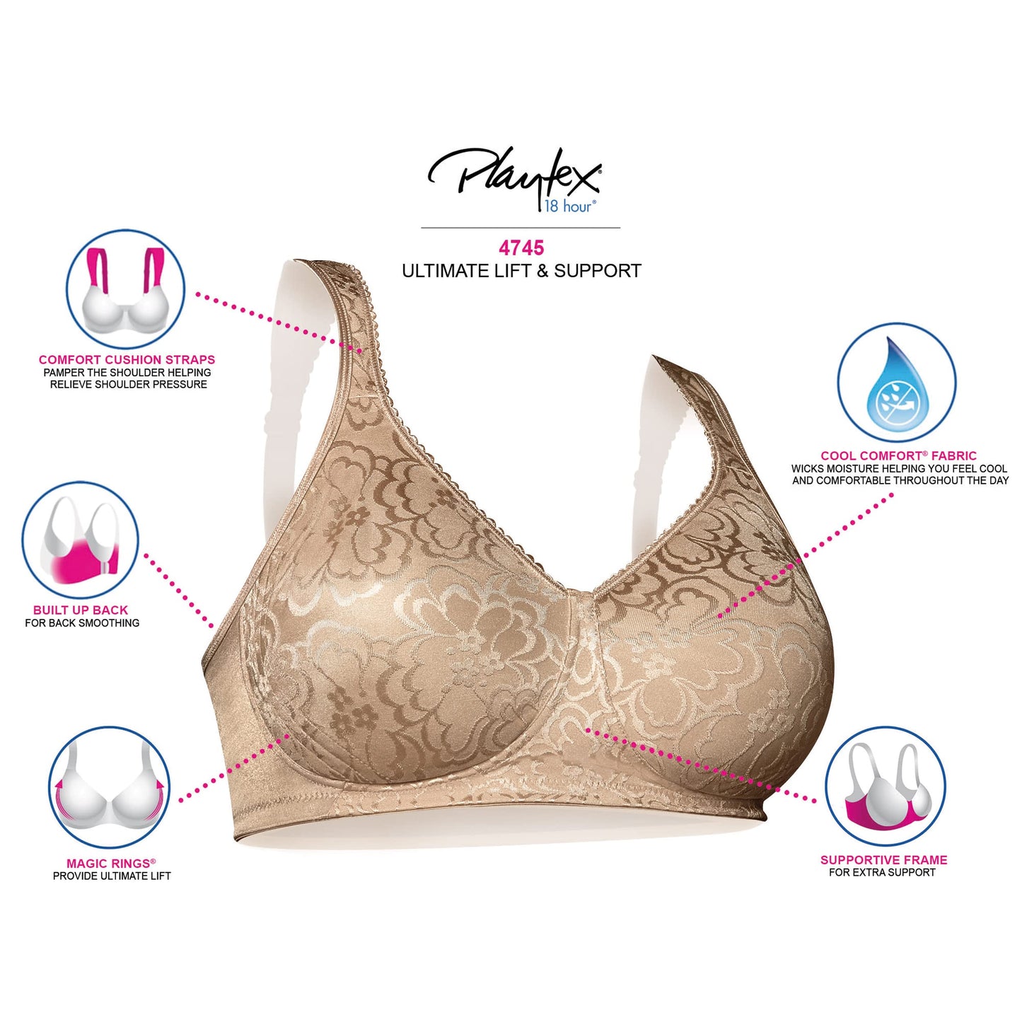 Women's Wireless Bra, 18-Hour Ultimate Lift Wireless Full-Coverage Bra